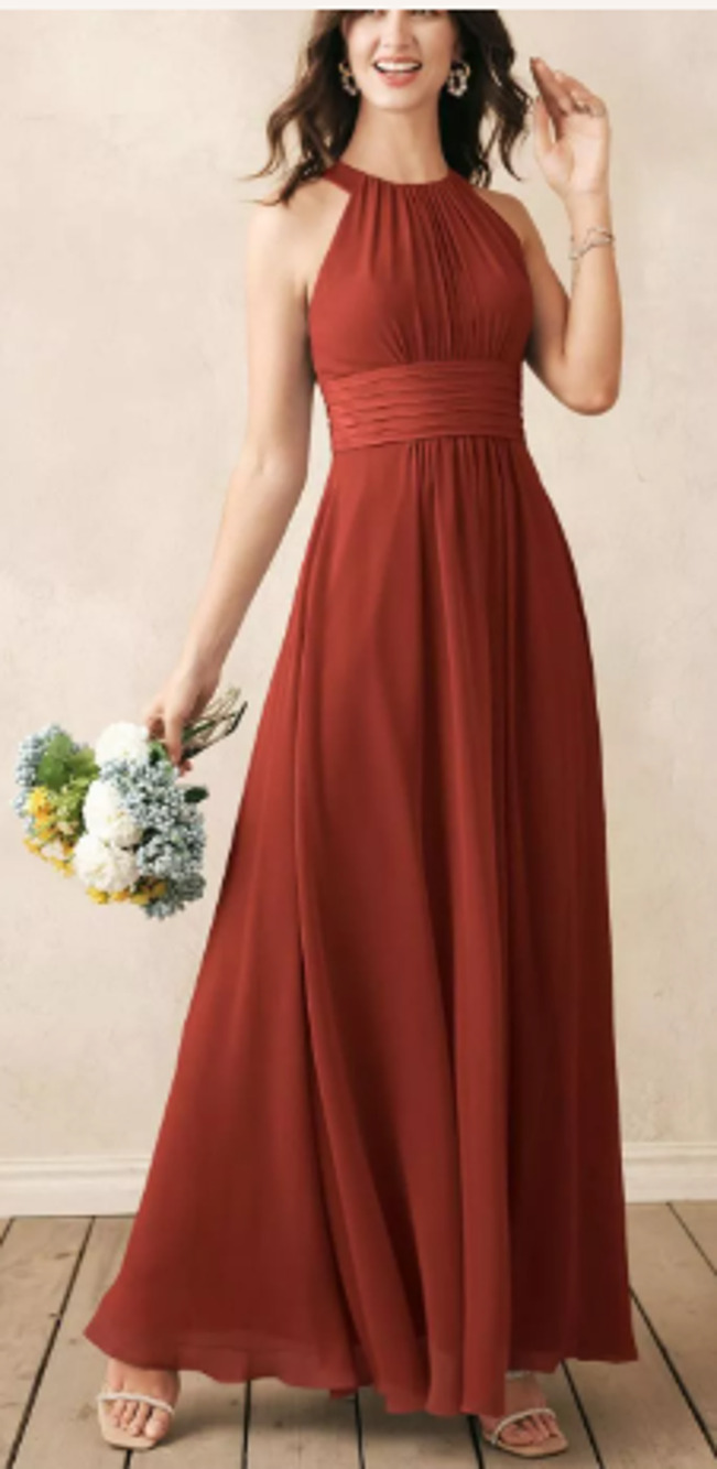 AW BRIDAL 4 S rust orange Dorian wedding guest formal party maxi dress NEW b41